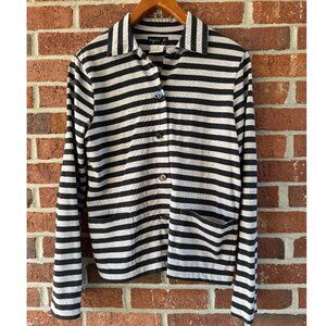 agnès b. Paris Striped Cotton Button Jacket Made in France Size 2 Fits M/L
